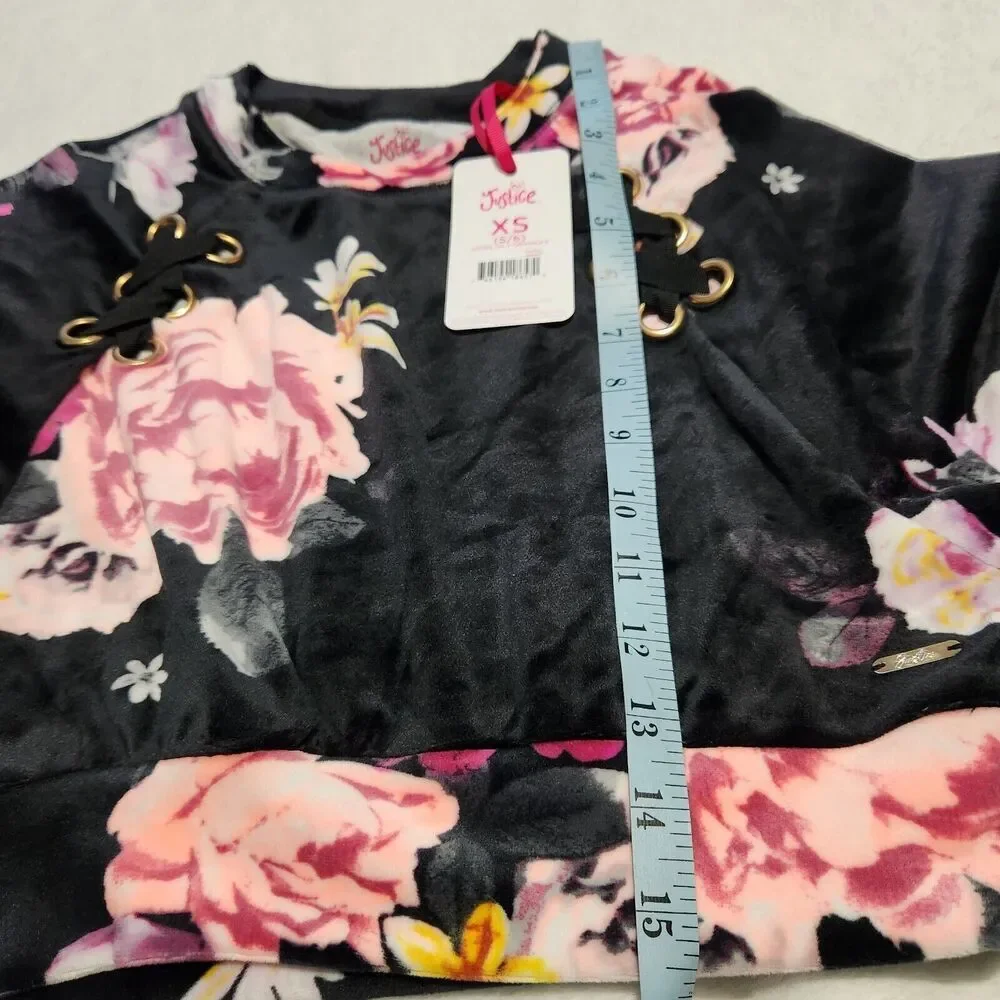 Justice Sweater For Girl's Size XSmall 5/6 Black Floral Super Soft